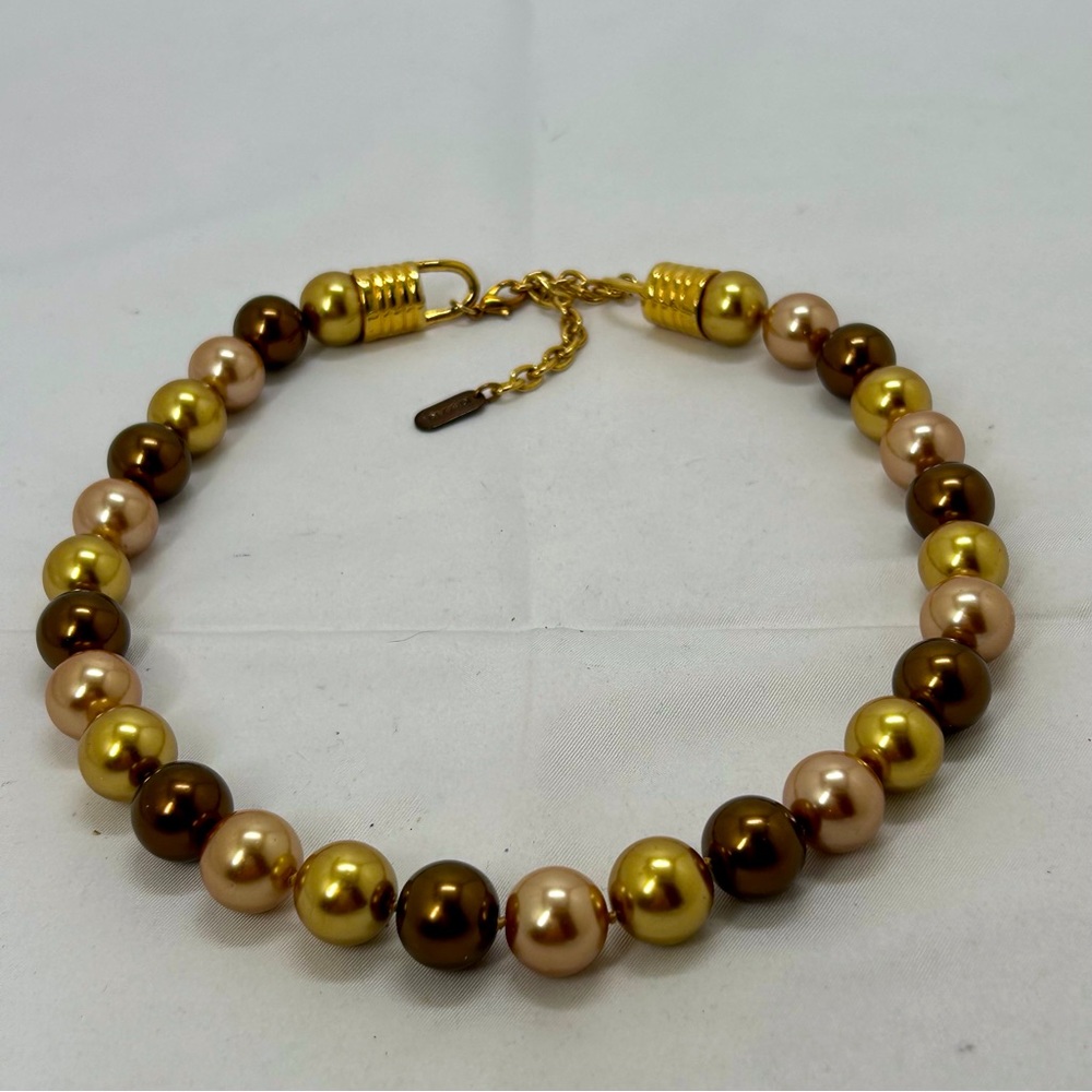 Kissaka, Gold And Brown Ombré Hand Knotted Glass Pearl Necklace, Princess Length
